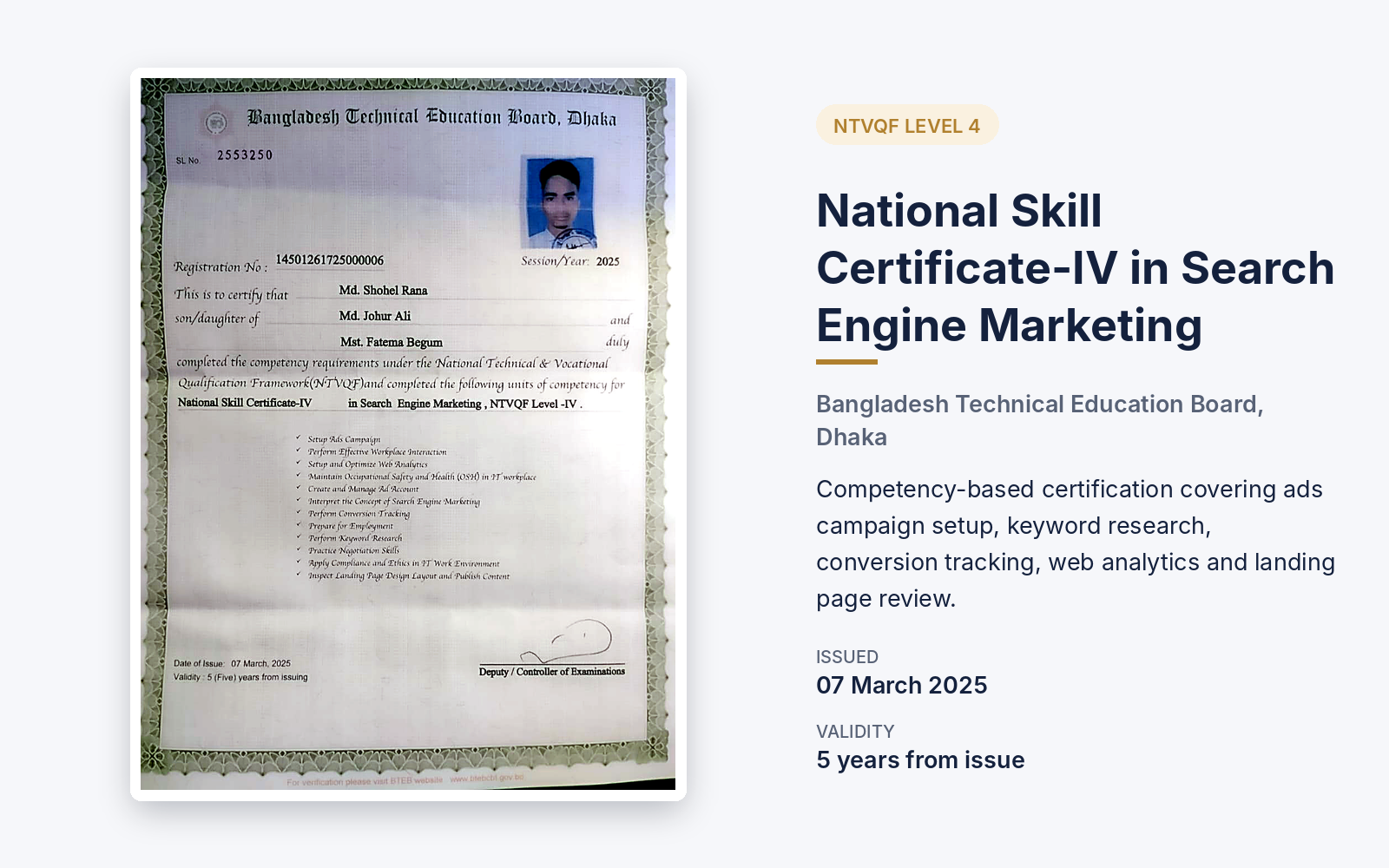 National Skill Certificate-IV in Search Engine Marketing,