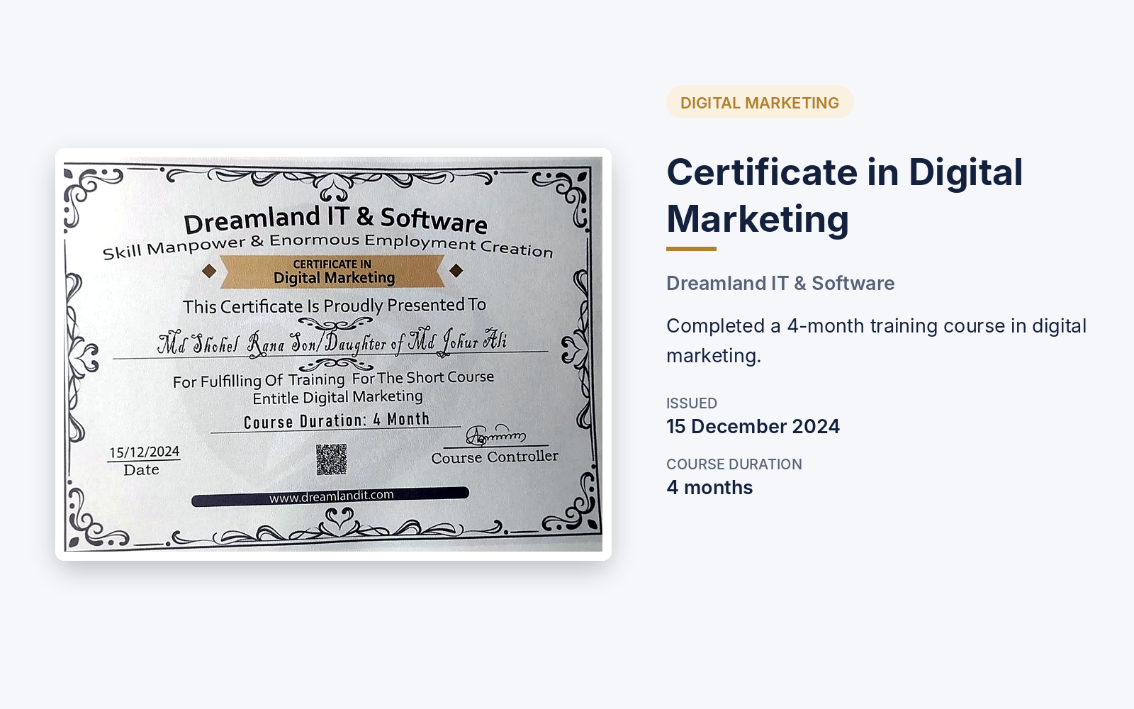 Certificate in Digital Marketing,