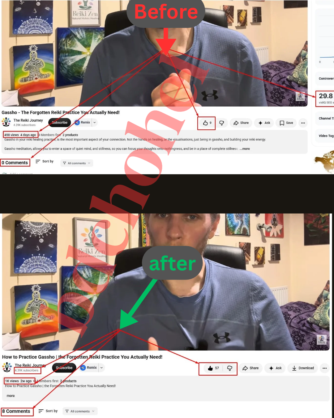 YouTube SEO Test Project: Title Rework on a Reiki Tutorial Video (458 to About 1K+ Views) thumbnail